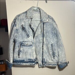 ByEgreis Stylish Acid Wash Denim Jacket